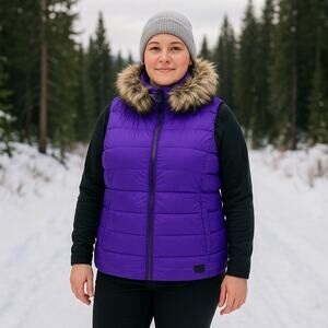 LRL Lauren Ralph Lauren Purple Down Puffer Vest Faux Fur Collar 2X